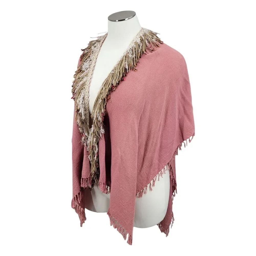 Gaynor Bongard Cotton Pink Fringed Women's Shawl Wrap Scarf Poncho Cover Up